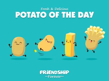 Vintage yaz poster patates patates ve cips karakter ile.