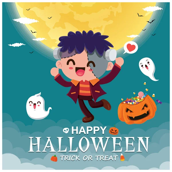 Desain Poster Halloween Vektor Dengan Setan Vektor Karakter Hantu - Stok Vektor
