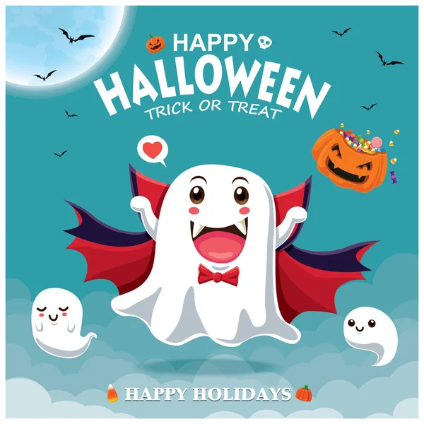 Desain Poster Halloween Kuno Dengan Karakter Hantu Vampir Vektor - Stok Vektor