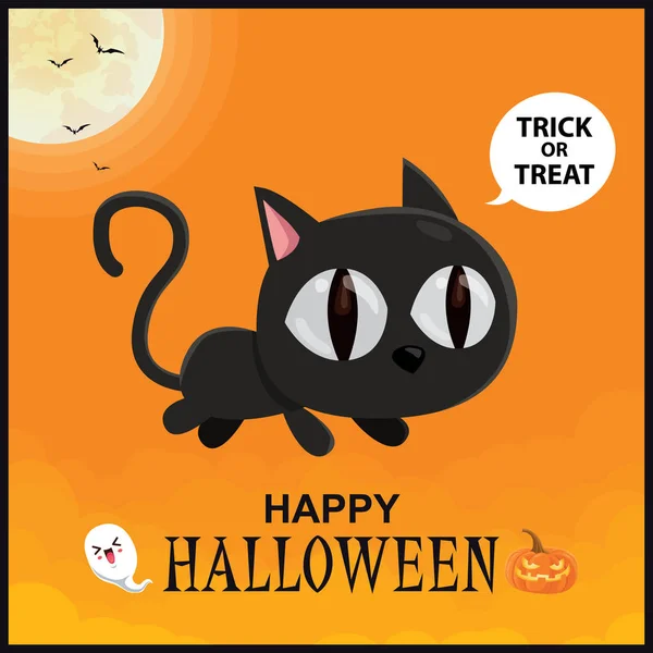 ハロウィンのポスターにビンテージ デザイン ベクトル猫 ジャック ランタン カボチャの文字 — ストックベクタ