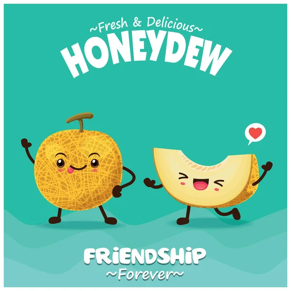 Vintage Fruit Food Poster Design Honeydew Character — Stock Vector