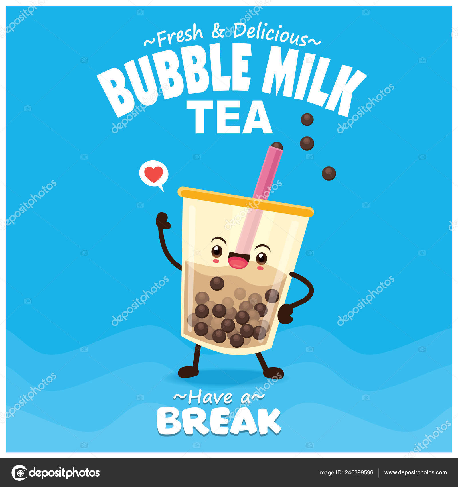 Vintage Drink Poster Design Bubble Milk Tea Pearl Milk Tea Stock Vector