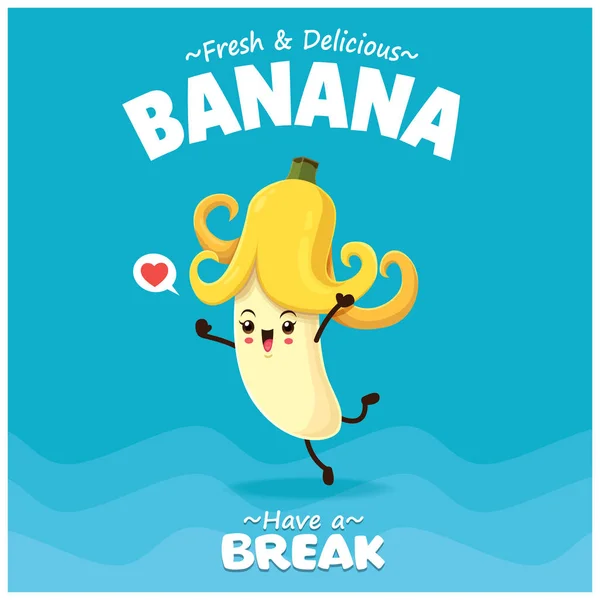 Ročník Letní Plakát Design Vektorem Banán Charakter — Stockový vektor