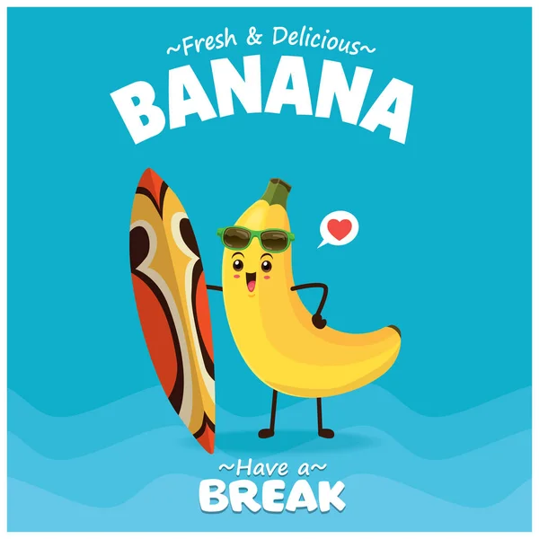 Ročník Letní Plakát Design Znakem Vektorové Banán Surfovací Prkno — Stockový vektor