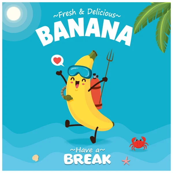 Design Cartaz Verão Vintage Com Caracteres Banana Vetorial —  Vetores de Stock