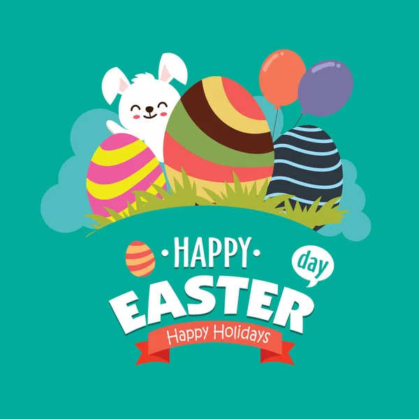 Vintage Easter Egg Poster Design Vector Easter Bunny Character — Stock Vector