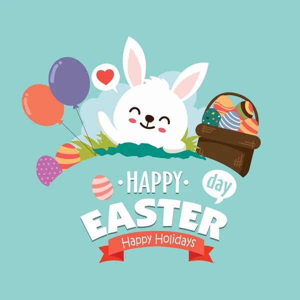 Vintage Easter Egg Poster Design Vector Easter Bunny Character — Stock Vector