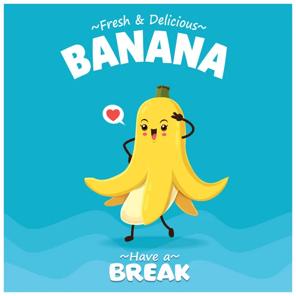 Ročník Letní Plakát Design Vektorem Banán Charakter — Stockový vektor