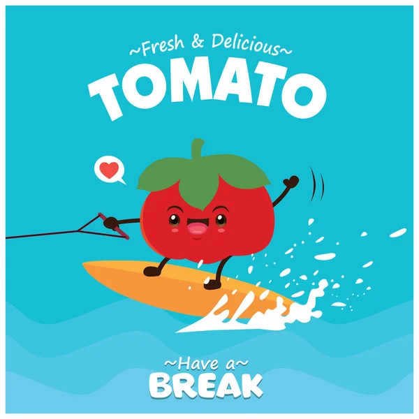 Vintage Tomate Poster Design Mit Vektortomaten Charakter — Stockvektor