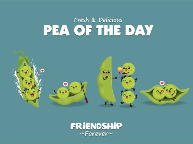 Bezelye vektörü karakterli klasik sebze posteri tasarımı.