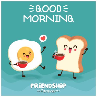 Vektör yumurta ve tost karakterli klasik yemek posteri tasarımı.