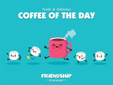 Şekerleme karakterli vektör kahveli klasik yemek posteri tasarımı.