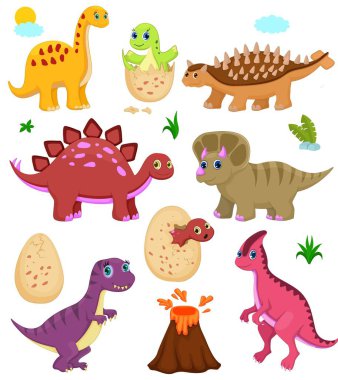 Cute dinosaurs set, dinosaurs cartoon character clipart