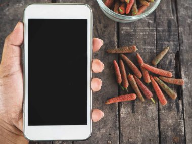 El ve Hint uzun biber akıllı telefon