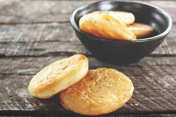 Hotteok Panqueque Postre Coreano Sobre Fondo Madera — Foto de Stock