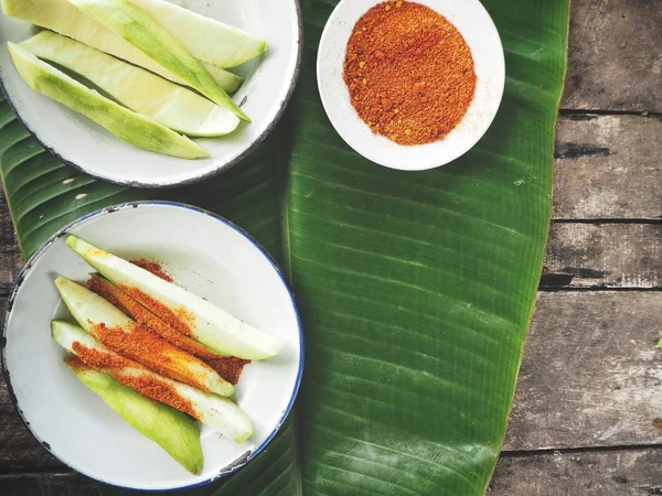 Tropische Mango Mit Salz Chili Und Kurkuma Indischen Früchten — Stockfoto