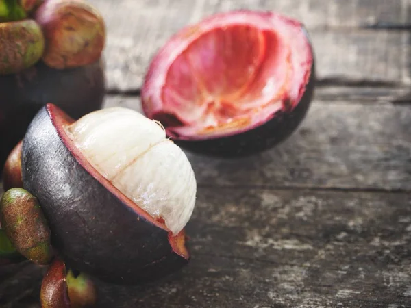 Mangosteen Brown Wood Background — Stock Photo, Image