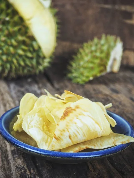 Fried Przekąskę Durian Tle Drewna — Zdjęcie stockowe