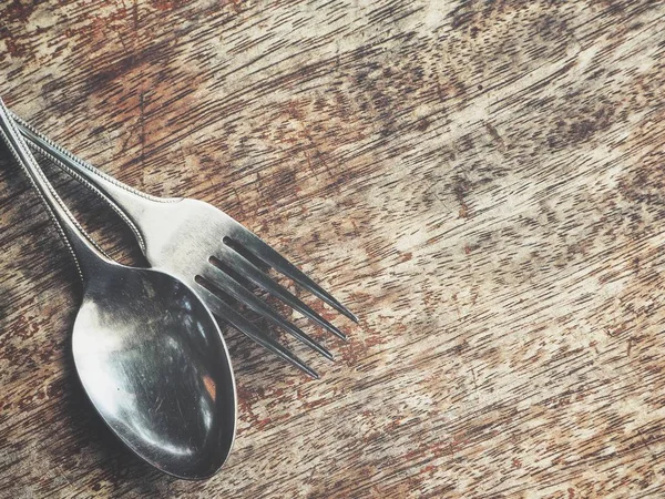 Cuchara Tenedor Sobre Fondo Madera — Foto de Stock