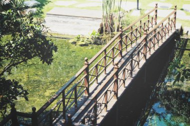 Köprü ahşap arka plan üzerinde parkta