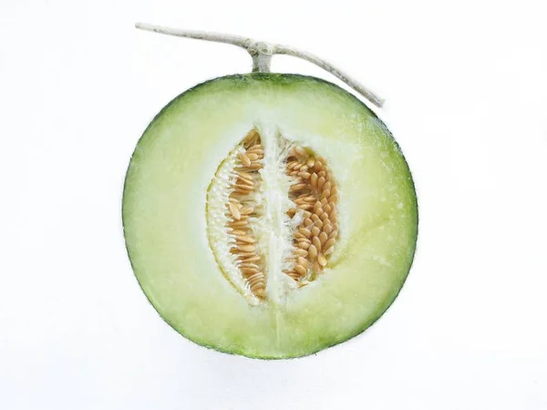 Cantaloupe Meloen Japanse Vrucht Geïsoleerd Witte Achtergrond — Stockfoto