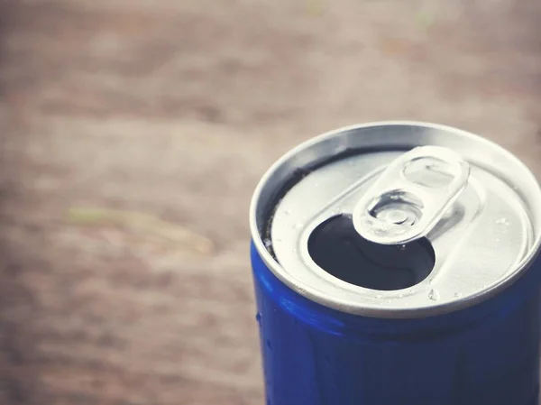 Cola Can Wood Background — Stock Photo, Image