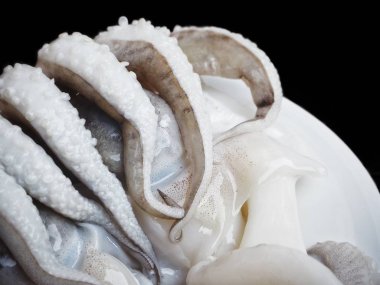 Taze kalamar deniz ürünleri yakın çekim