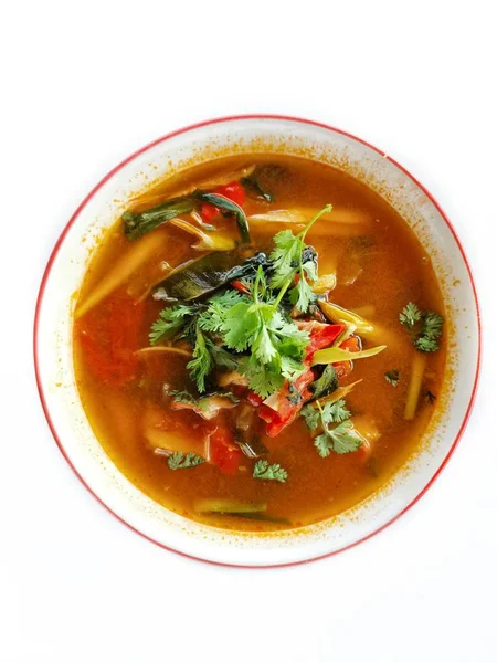 Tom Yum Sopa Peixe Tailândia Comida Isolado Fundo Branco — Fotografia de Stock