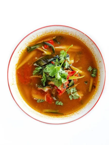 Tom Yum Sopa Pescado Tailandia Alimentos Aislados Fondo Blanco —  Fotos de Stock