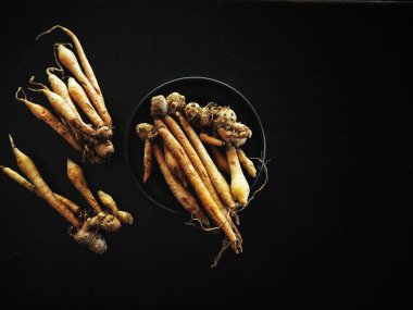 Fingerroot ot siyah arka plan üzerine