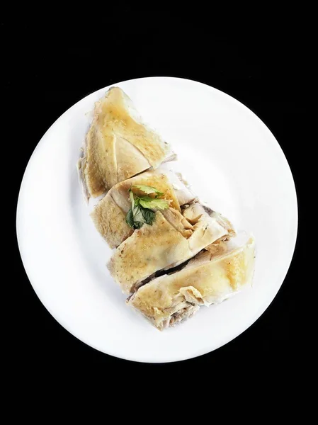 Gotowany Kurczak Chińskie Jedzenie Czarnym Tle — Zdjęcie stockowe