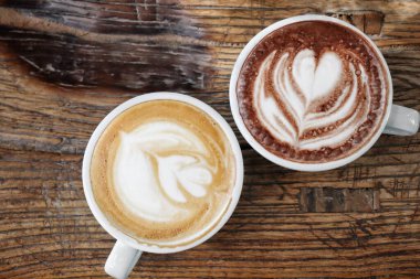 Latte sanat kahvesi ve kakao sütü.