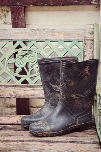 Close Black Rubber Boots — Stock Photo, Image