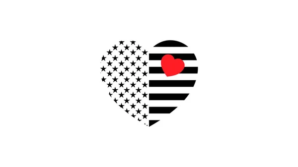 stylish, black and white flag of the USA in the form of a heart