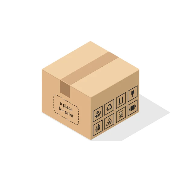 Caja de cartón con sombra plana . — Vector de stock