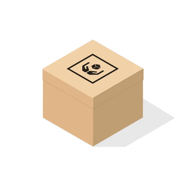 Cardboard Box Isometric Style Flat Shadow — Stock Vector