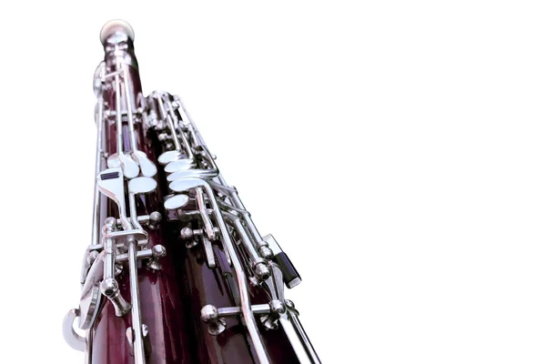 Bassoon Incomplete Body Wind Musical Instrument White Background Place Text — Stock Photo, Image