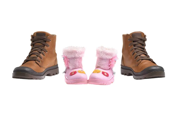 Concept Papa Protège Fille Couple Brown Bottes Lieu Père Rose — Photo