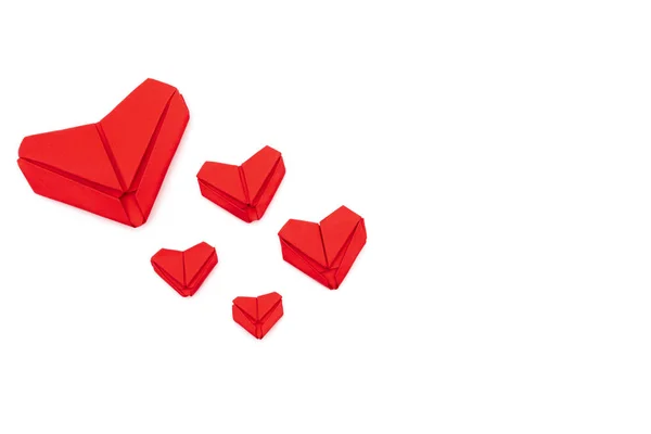 Vista Superior Corazón Rojo Doblado Con Corazones Origami Papel Mostrando —  Fotos de Stock