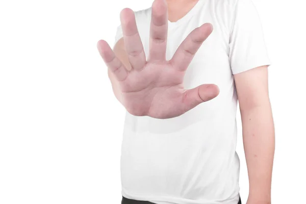 Handsome Asian Young Men Wearing Shirt Hand Show Stop Sign — Stock Photo, Image