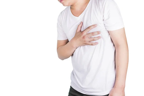 Asian Men Use Hands Hold Hearts Showing Pain Heart Disease — Stock Photo, Image