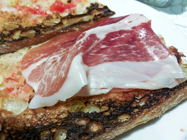 Toasted Bread Spanish Ham — Stock Photo, Image