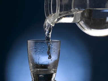 Su, sürahiden boş bardağa düşer.