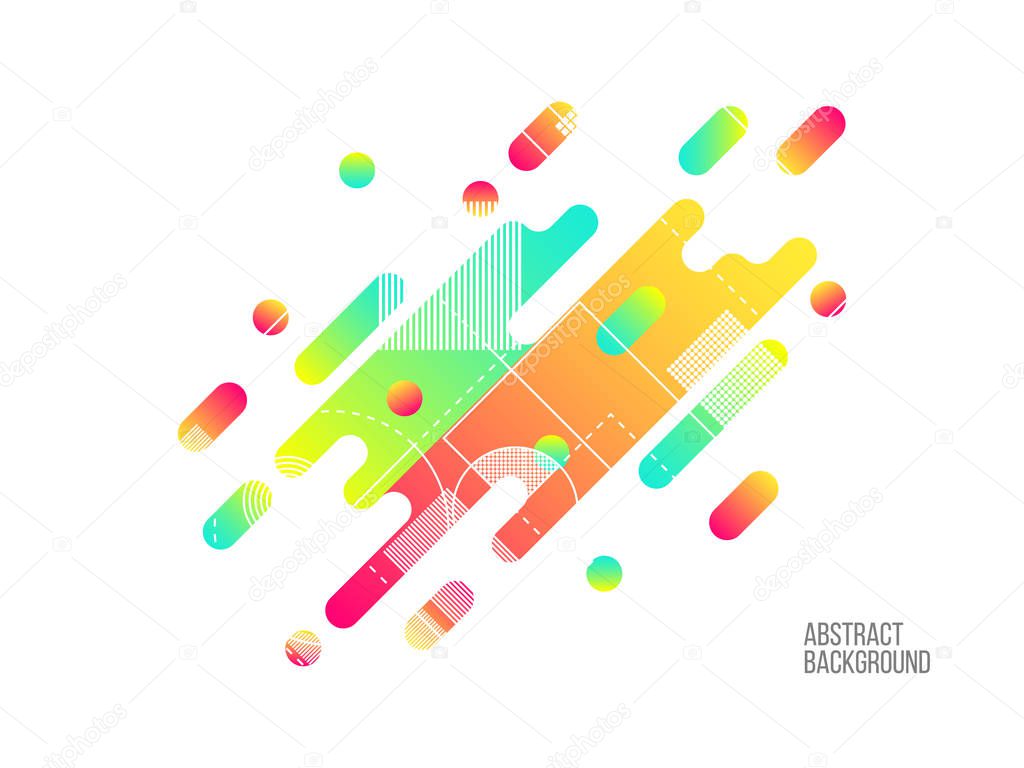 Abstract dynamic shapes isolated on white. Bright color template. Modern composition with wavy forms. Parallel rounded lines and dots. Vector illustration.