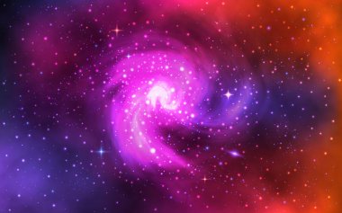 Kozmik sarmal gökada. Gerçekçi renk alanı ve arka plan Bulutsusu, stardust parlayan yıldız. Evren renkli gezegenler ile. Trendy vektör çizim.