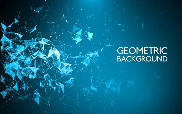 Poligonal arka plan. Geometrik grafik zemin. Üçgen düşük poli koyu arka plan. Çizgiler ve noktalar uzayda. Trendy vektör çizim.