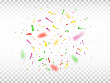 Saydam arka plan üzerinde izole parlak renkli konfeti. Ufuk renkli konfeti. Vektör çizim.