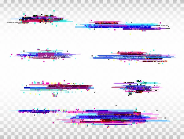 Conjunto Elementos Color Glitch Diseño Abstracto Ruido Digital Falla Píxeles — Vector de stock