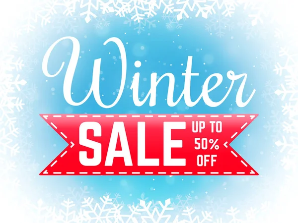 Kar taneleri ile kış satış banner. Özel Fırsat poster. Noel satış promosyon. Mavi arka plan üzerinde vektör çizim.