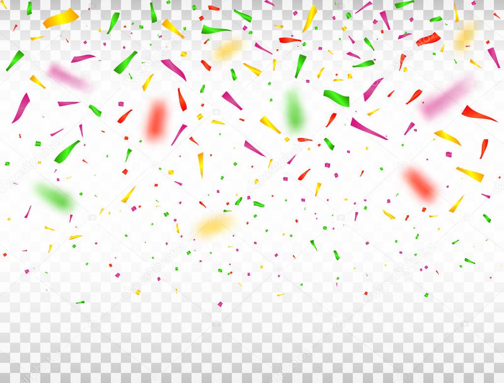 Falling confetti pieces. Defocused colorful confetti. Celebration background Vector illustration.